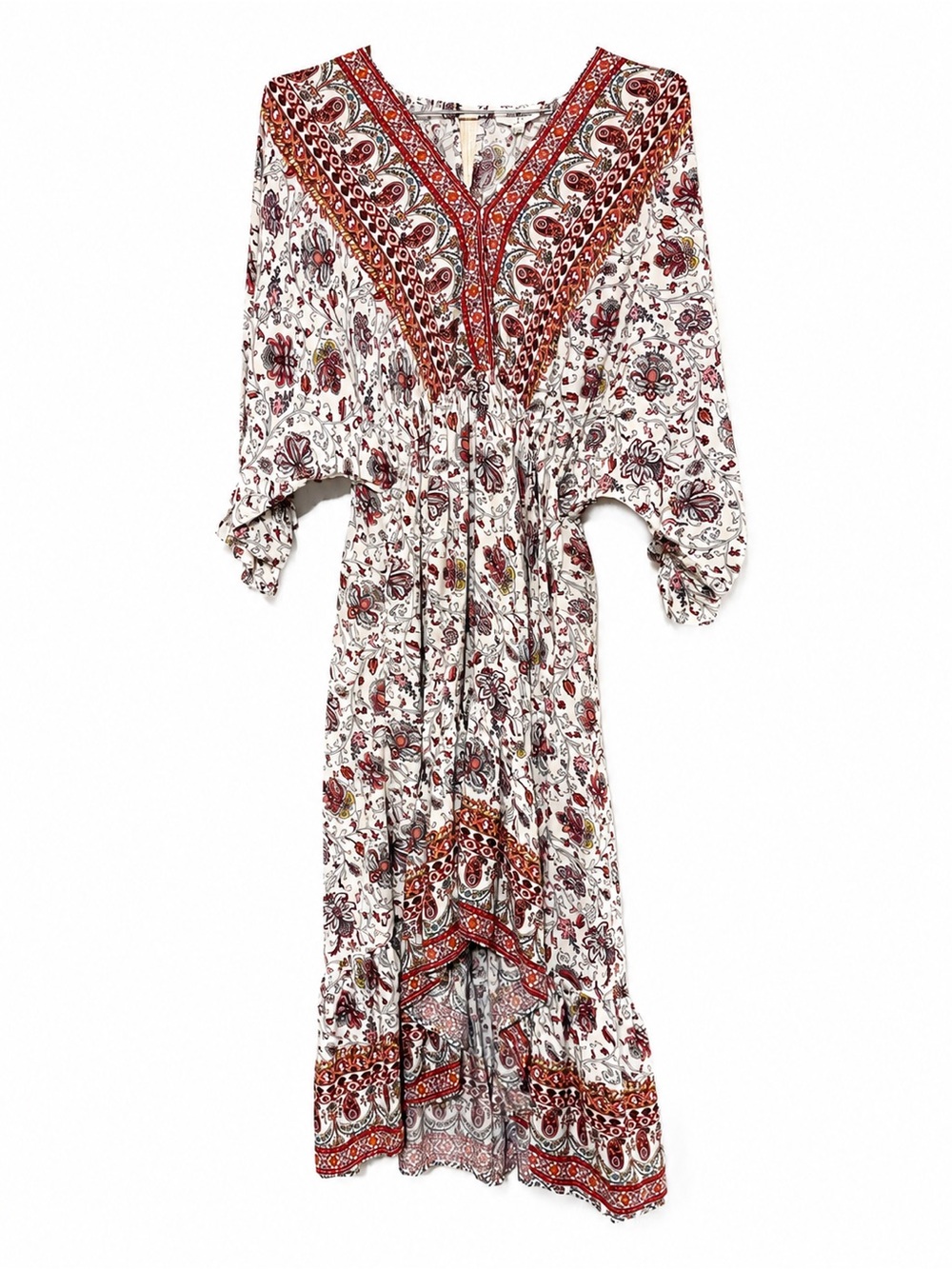 Umgee Boho Paisley Floral Maxi Dress Ivory Rust NWT